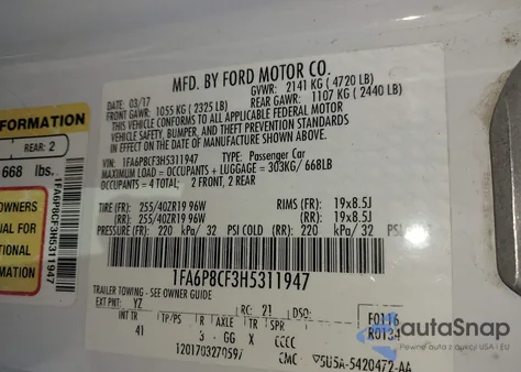 2017 Ford Mustang Gt Premium z USA, uszkodzony, nr VIN 1FA6P8CF3H5311947